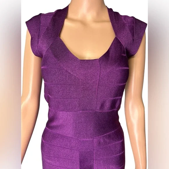 FRENCH CONNECTION Vintage SIZE 6 DEEP PURPLE BANDAGE BODYCON MINI stretchy DRESS - Picture 4 of 12